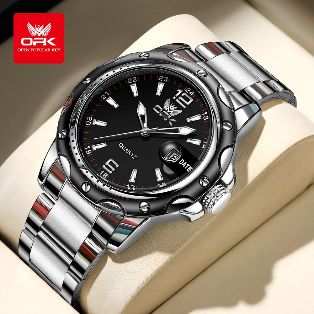 OPK  6026   Steel belt, casual and minimalist with date, men's quartz watch