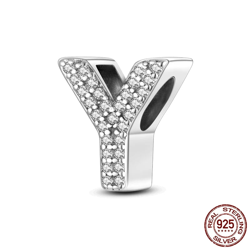 26 A-Z Alphabet Beads 925 Sterling Silver LOVE Letter Charm Fit Original Bangle Charms Bracelet CZ Zircon Bead Jewelry