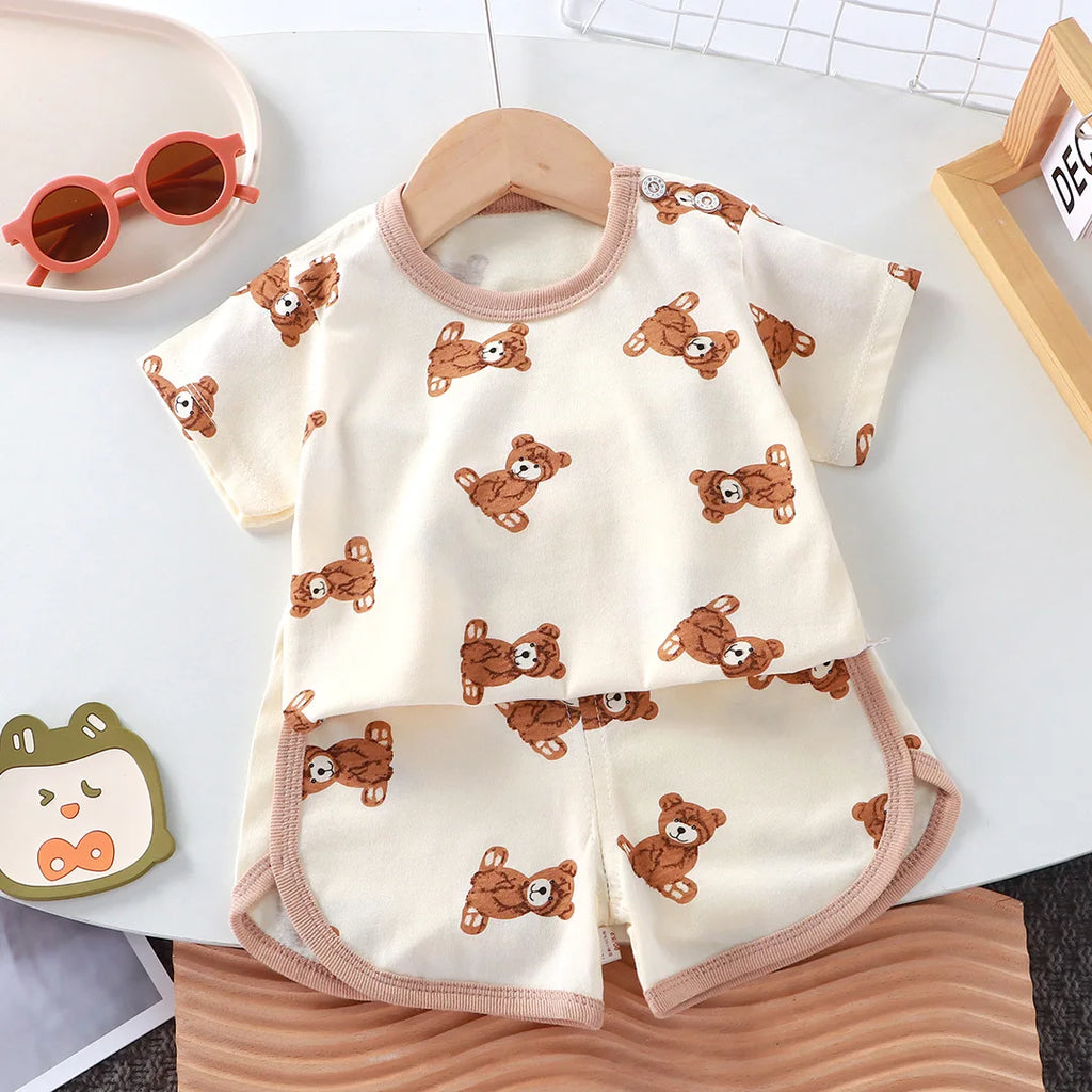 Summer Cotton cartoon Casual Childrens Set Baby Clothes Girl Girl Boy T-Shirt+Shorts 2 Pieces of 0-4-Year-Old Childrens Clothing