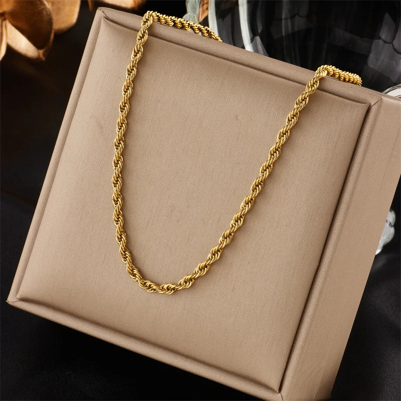 DIEYURO 316L Stainless Steel Gold Color Chain Necklace Bracelets For Women Girl Fashion Non-fading Lady Jewelry Set Accessories