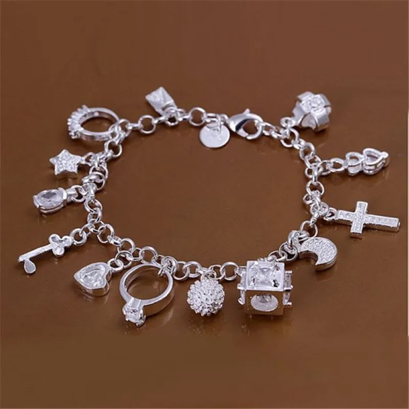 925 Sterling Silver Hot Sale Valentine Gift Charm  Color Jewelry Fashion Bracelets Cute Women Lady Wedding Charms