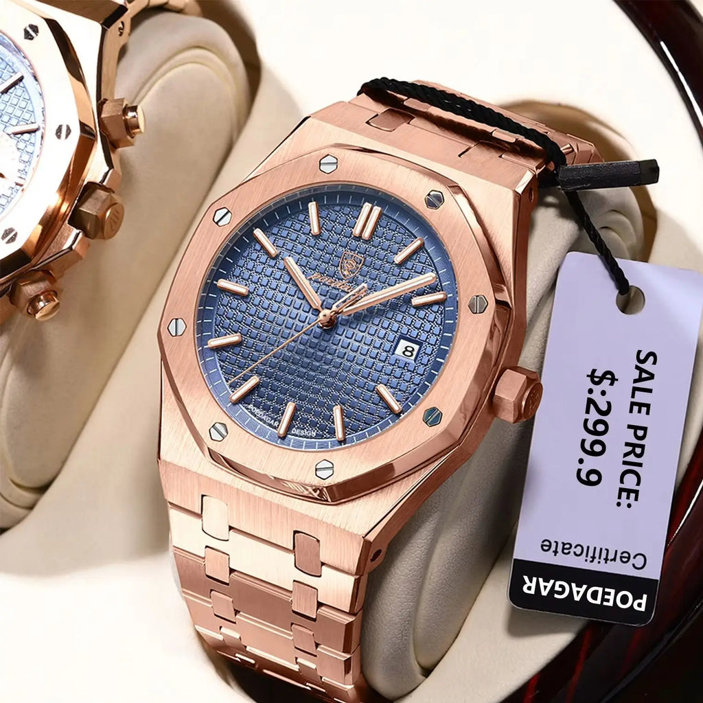 POEDAGAR Luxury Business Man Wristwatch Waterproof Luminous Date Men Watch Stainless Steel Fashion Quartz Watches For Men Reloj