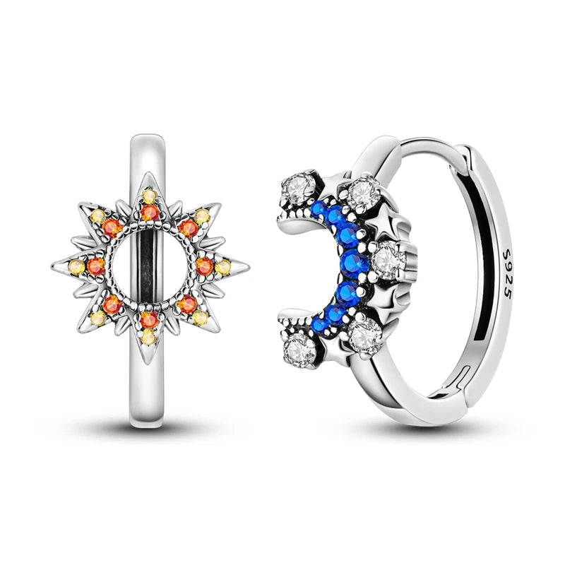 New 925 Sterling Silver Star And Moon  Women Earrings Brilliant Wedding Engagement Star Earrings Jewelry Gift