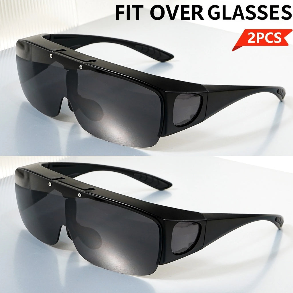 Flip Up Fit Over Glasses Oversized Sunglasses UV400 Side Shield Over Prescription Eyeglasses Night Driving Fishing Shades