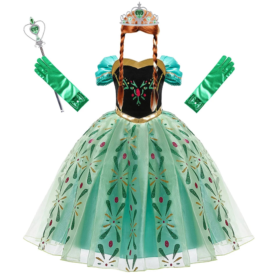 Anna Dresses Children Princess Dress Girl Cosplay Costume Kids Summer Clothes Halloween Birthday Carnival Robe Party Disguise
