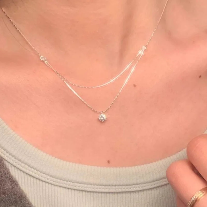 New 925 Sterling Silver Double Necklace Personality Charm Women's Pendant Simple Style Choker Birthday Gift Exquisite Jewelry