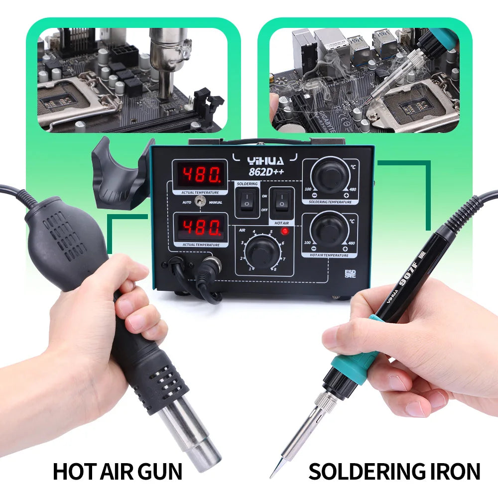 YIHUA 862D++ Soldering Iron Kit BGA SMD Welding Tool Desoldering Rework Station Fast Heating 100-480 Celcius