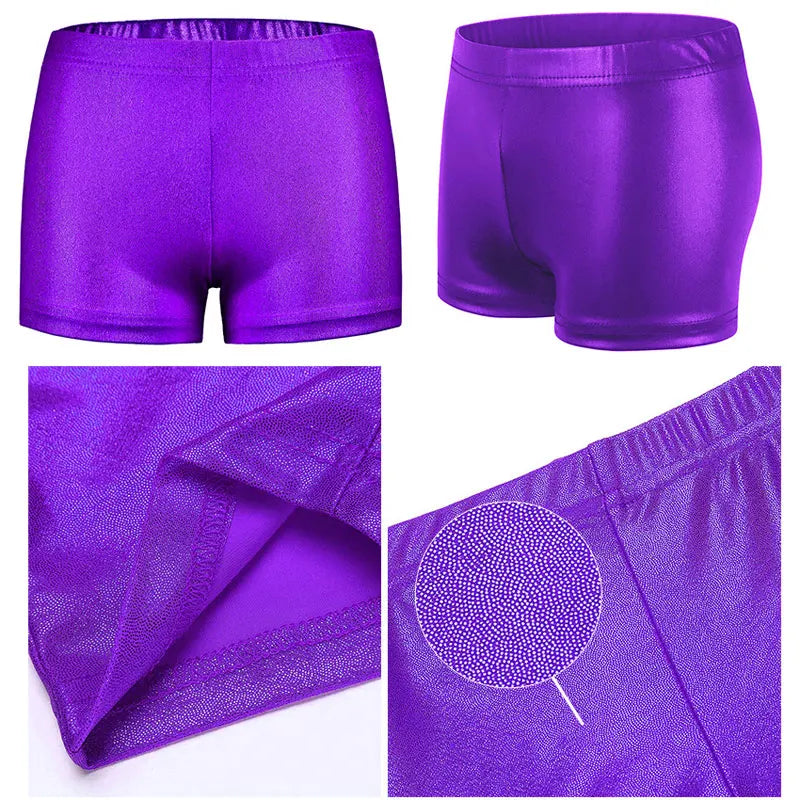 Dance Shorts for Girls Kids Bronzing Metallic Pants Elastic Children Glossy Gymnastic Dancewear Blank Solid Sports Shiny Glitter