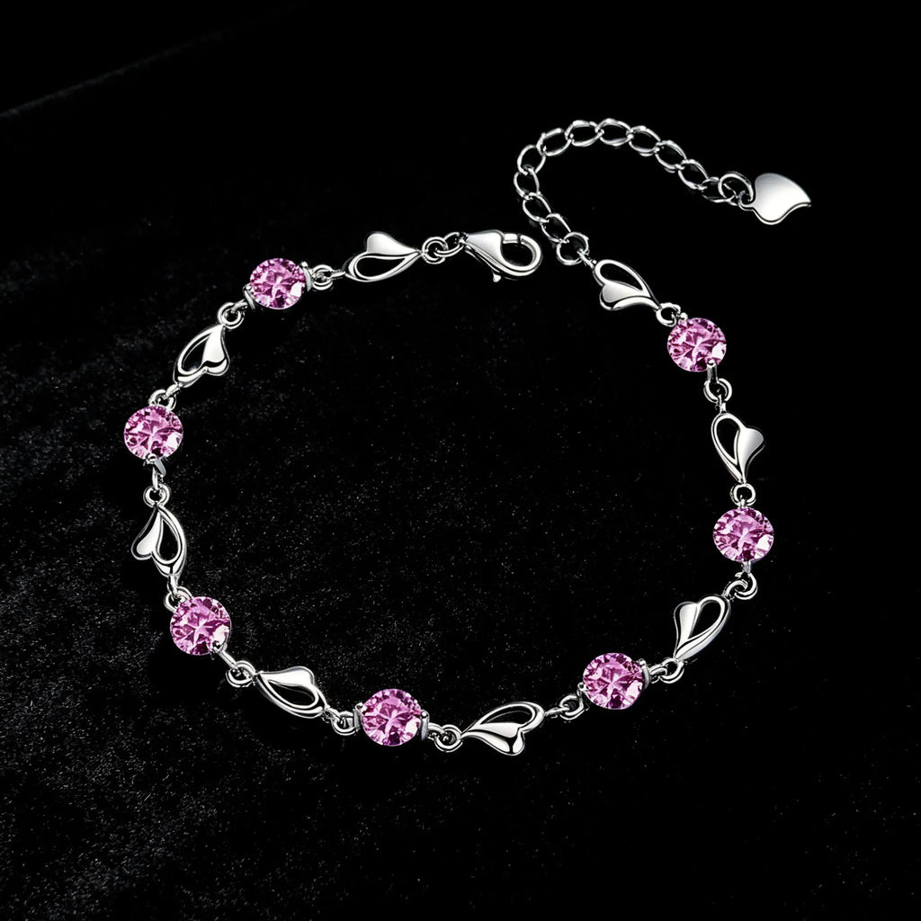 LYEE CYEE 925 Sterling Silver Heart Shaped Bracelet For Women vintage style Pink Moissanite Charm Bracelets Original Party Jewelry