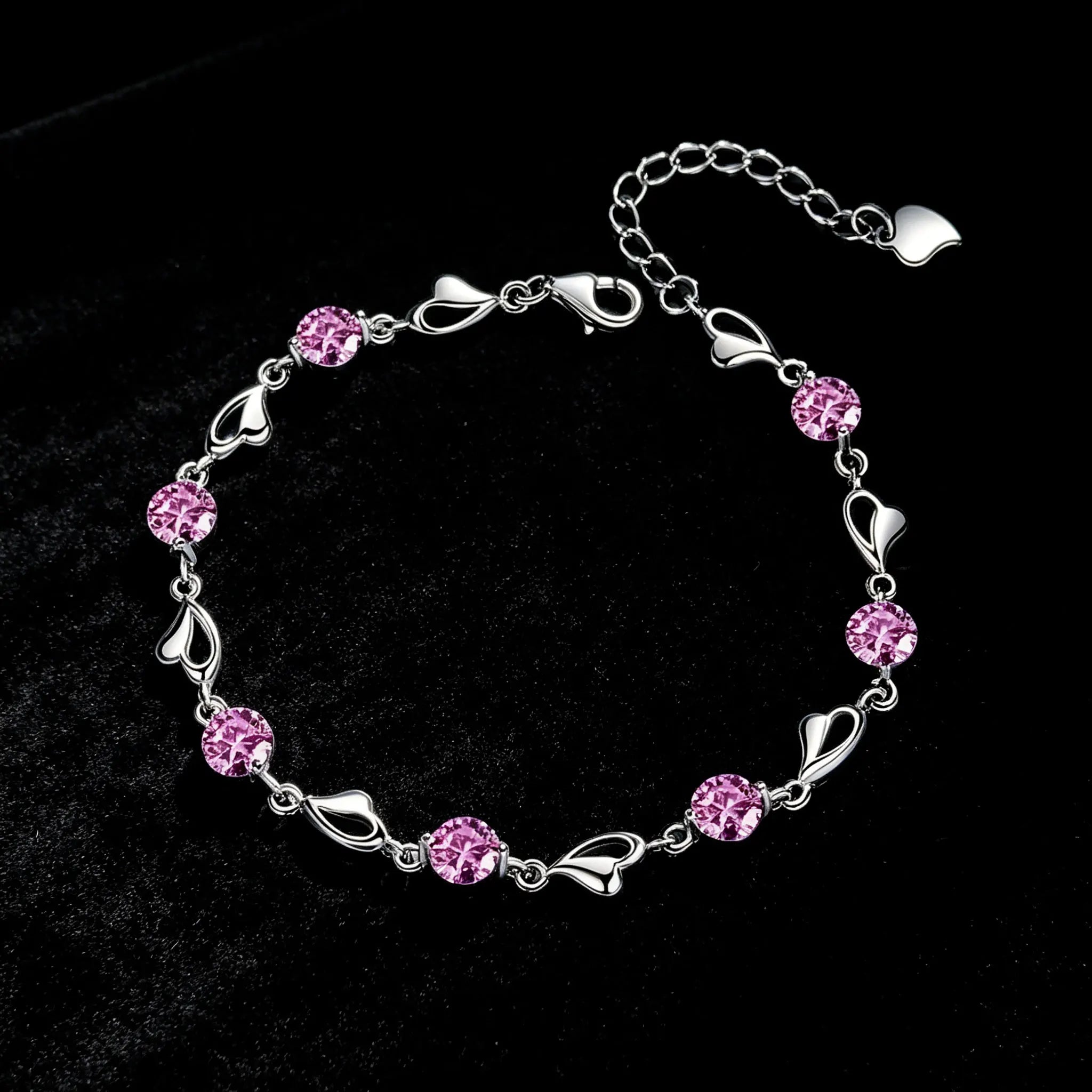 LYEE CYEE 925 Sterling Silver Heart Shaped Bracelet For Women vintage style Pink Moissanite Charm Bracelets Original Party Jewelry