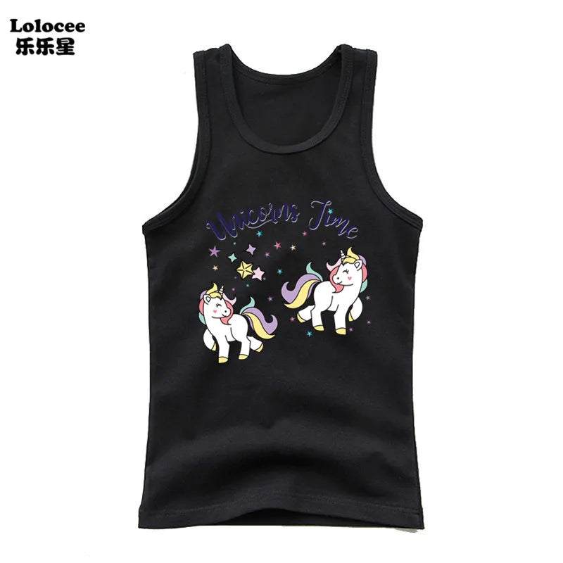 Kids Girl Cute Unicorn Singlet Summer Baby Girls Cotton Tops Toddler Clothes Children Sleeveless Cartoon T-shirts