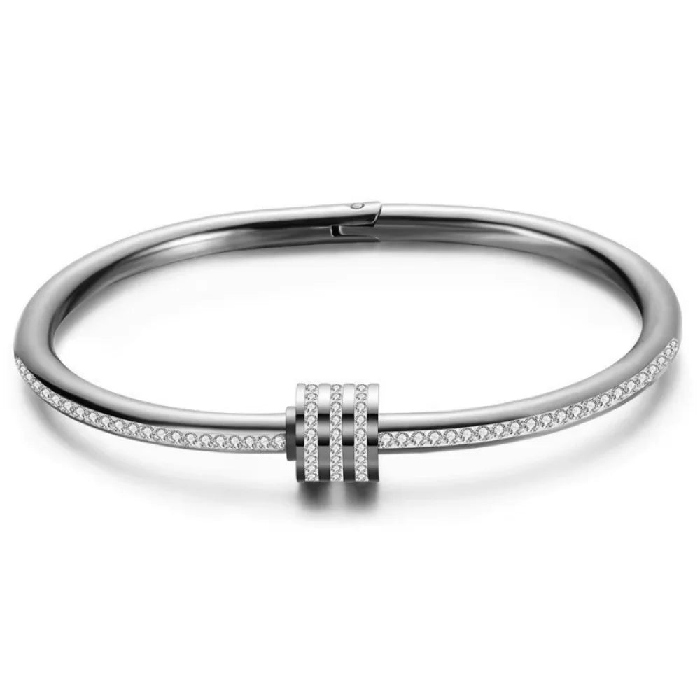1Pc Rotatable Lucky Cuff Bangle, Full Rhinestone Open Bracelet, Ideal for Daily Wear & Gift