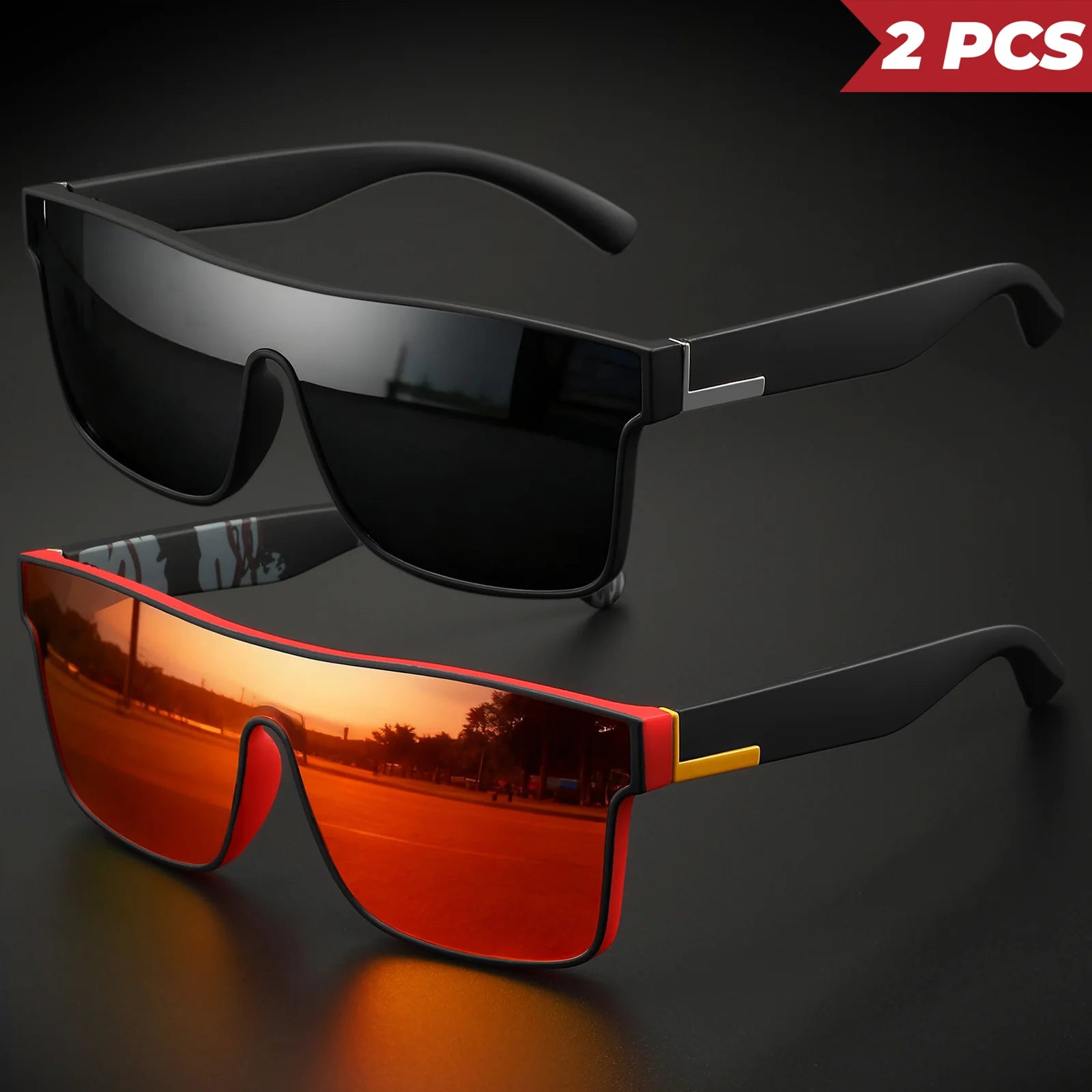 2PCS Classic Colorful Sports Sunglasses - One-Piece Lens, UV400 Unisex for Outdoor, Travel & Daily