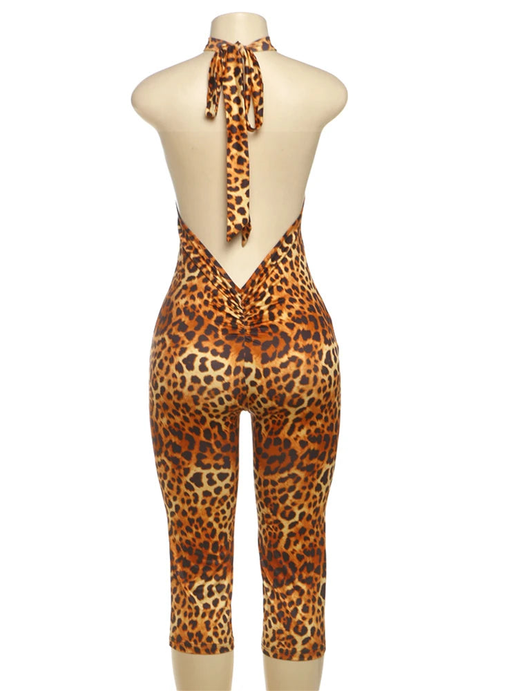Weird Puss Colorful Print Romper Women Halter Bandage Summer Sexy Hipster Backless Activity Workout Fit Tight Stretch Playsuits