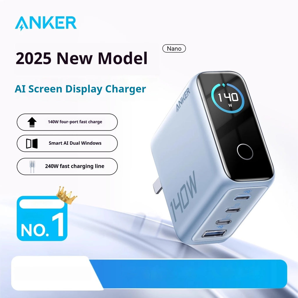 Anker Zolo 140W GaN Charger AI Display Screen Four-Port Fast Charge Mobile Phone Chargers Portable Phone Power Adaptor Original