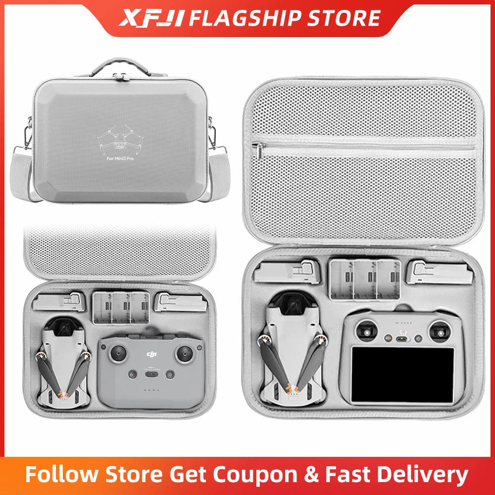 For DJI Mini 3/Mini 3 Pro Portable Storage Bags Hard Shell Carrying Case Drone Accessories PU Leather Waterproof Shoulder Bag
