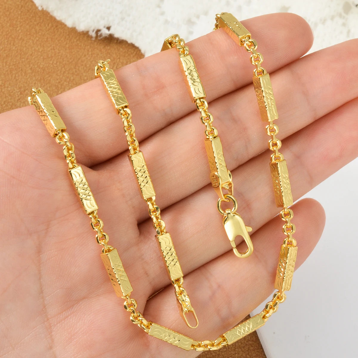 Dubai 18k Gold-plated Copper Necklace Chain Necklace Geometric Cylinder Jewelry Neck Chain 60cm Long Chain Daily Wear Gifts