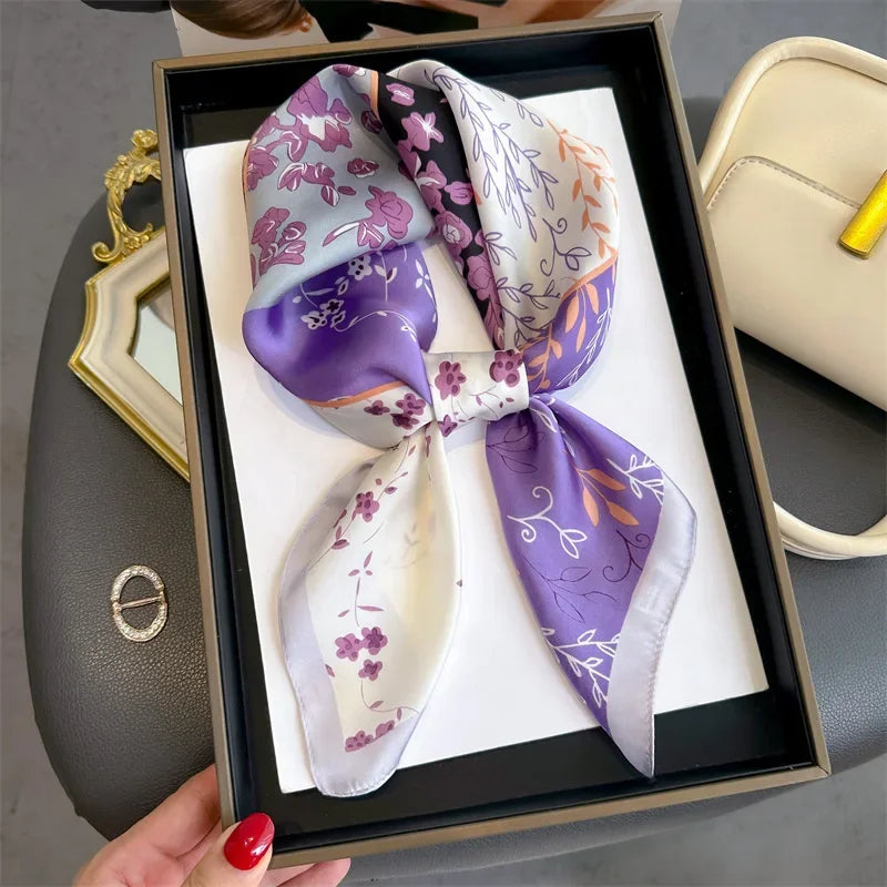 2025 New Yellow Lemon Print Square Silk Scarf for Women 70*70cm Neck Ties Fashion Decorate Neckerchief Female Hijab Bag Ribbions