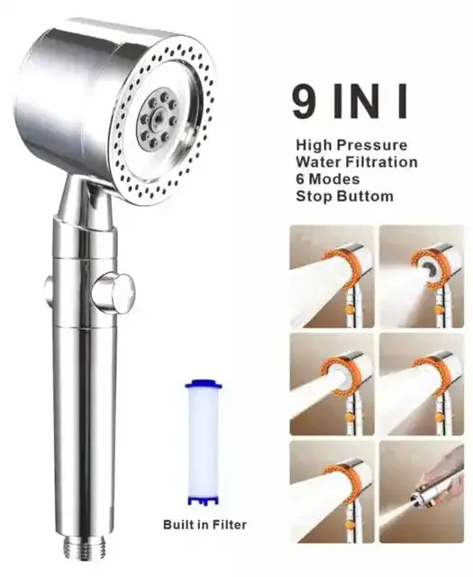 Upgraded 4 Modes High Pressure Shower Head with Stop Button Filiter Showers Massage Spa Handheld Showerhead Bathroom Accessories
