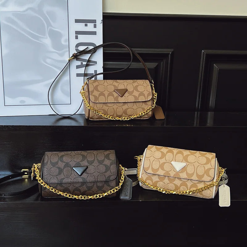 Vintage Printed Women Underarm Bag Fashion Chain Shoulder Purse Casual Crossbody Handbag Versatile Daily Commuter Ladies Bag