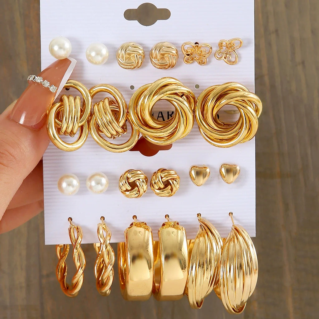 Simple Metal Geometric Butterfly Love Star Earrings Necklace Ring Fashion Jewelry Sets for Women Daily Wear Party Vacation Gifts