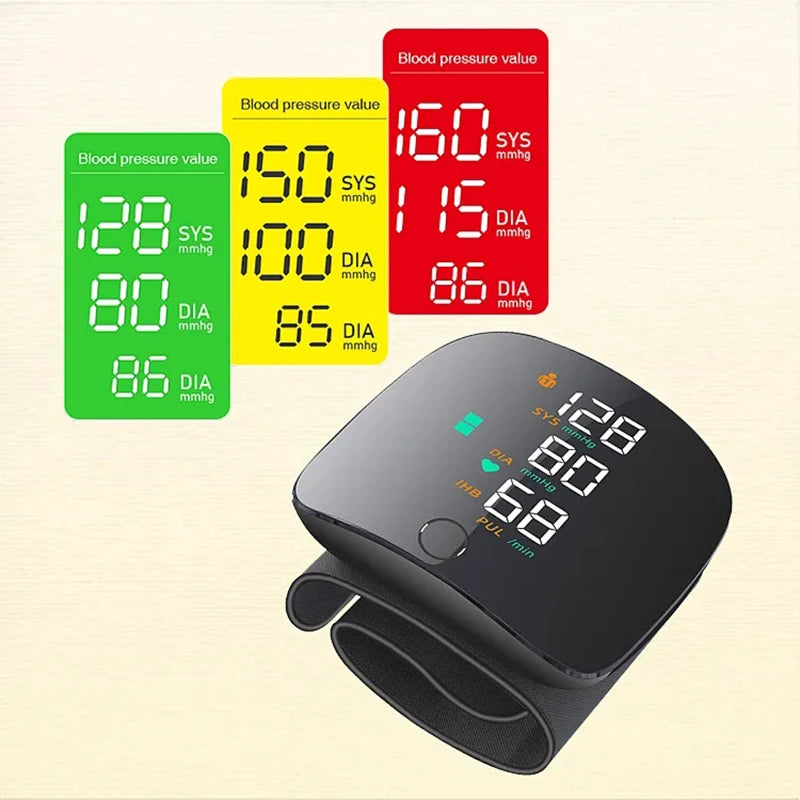 English Voice Portable LED Wrist Blood Pressure Monitor Portable Rechargeable Digital Tonometer Sphygmomanometer BP Monitor