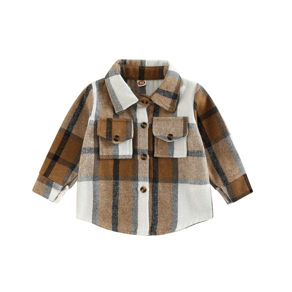 Toddler Baby Boy Girl Plaid Shirt Jacket Outfits Button Down Cardigan Kids Long Sleeve Coat Tops Fall Clothes