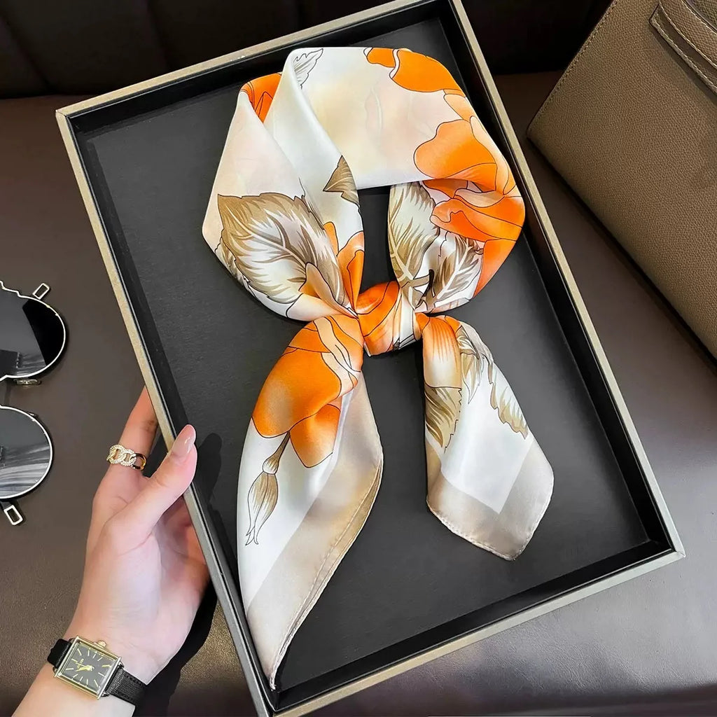 2025 New Yellow Lemon Print Square Silk Scarf for Women 70*70cm Neck Ties Fashion Decorate Neckerchief Female Hijab Bag Ribbions