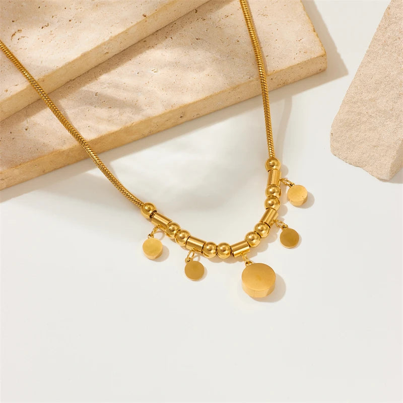 DIEYURO 316L Stainless Steel Round Roman Numeral Zircon Pendant Necklace For Women Vintage Ethnic Ladies Chain Jewelry Gifts
