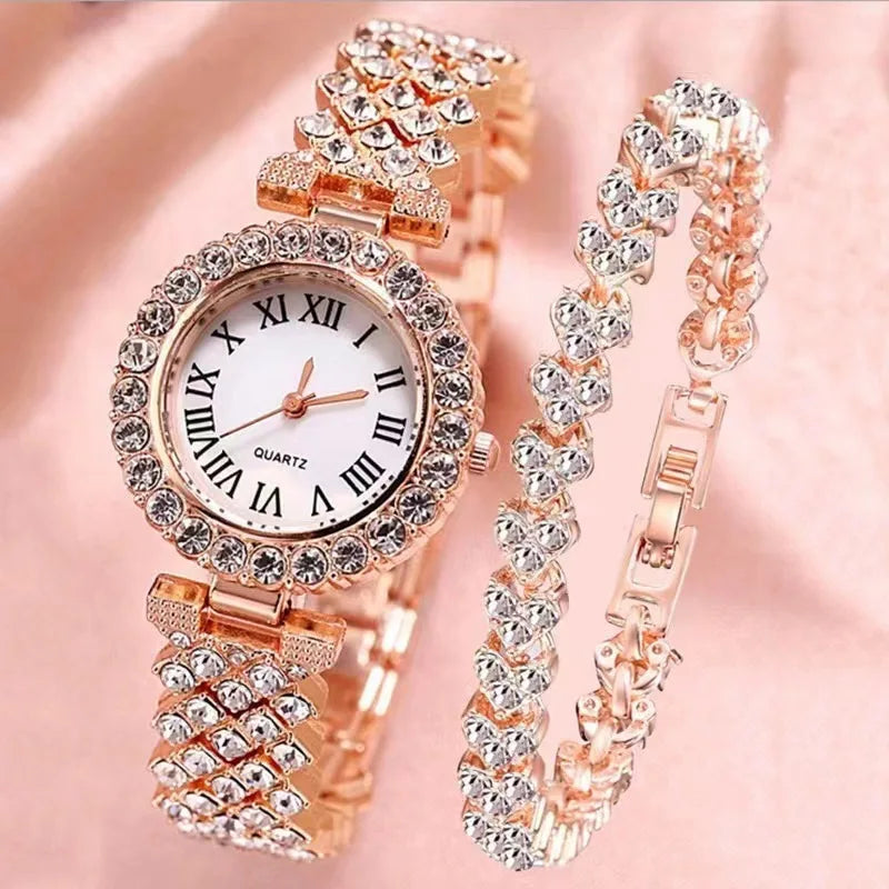 Reloj Fashion Roman Pattern Diamond Ladies Watch for women Quartz Women's Watch Girls Lady Clock Bracelet Chains Free Shipping
