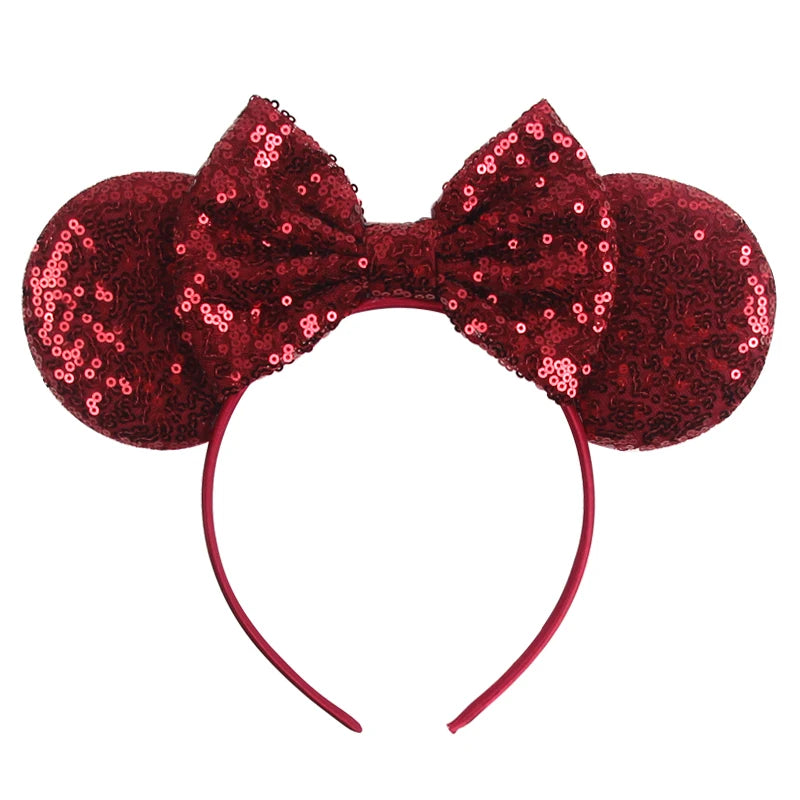 1pc Classic Sequin Headband Mickey Minnie 3.5 "mouse Ear Headband Fashionable Solid Color Theme Park Party Hair Accessory