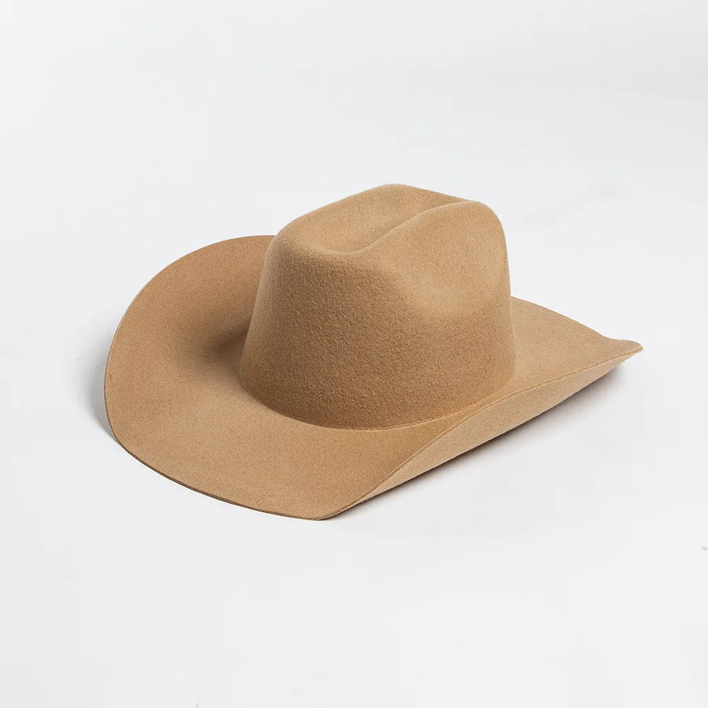 100% Wool Western Cowboy Hat Women Men Autumn Winter Casual Felt Cowgirl Hat Outdoor Sunshade Warm Concave Shape Fedoras Top Hat