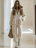 Autumn Winter Style Hooded Pocket Loose Straight Jumpsuit Sports Style Solid Color Monos Casuales Ropa De Dama Casual Jumpsuits