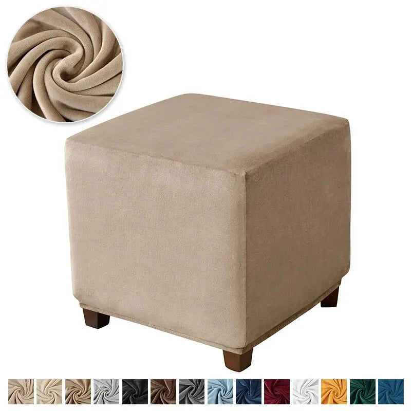 Velvet Square Ottoman Cover Soft Elastic Footrest Slipcovers for Living Room House Pouf Stool Covers Furniture Protector Case