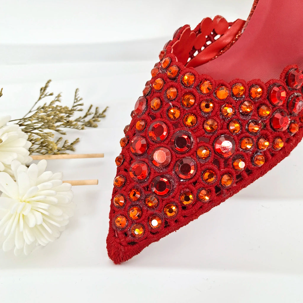 Happy Time Exquisite ! African Women's Shoes And Star Bag Rhinestone Embellished Pointed Toe Cutout Heels Square Clutch Bag