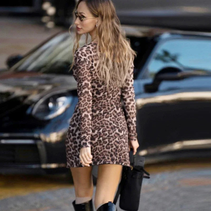 2024 Fashion Leopard Print Slips V Neck Patchwork Sexy Bodycon Maxi Dress Fall Women Casual Y2K Outfits Vacation Club