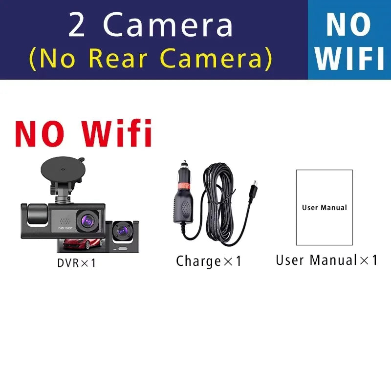 1080P 3 Channel Lens WiFi Dash Cam Car DVR Interior Vehicle Camera Mini Recorder Video Registrator Dashcam Three Way Camcord