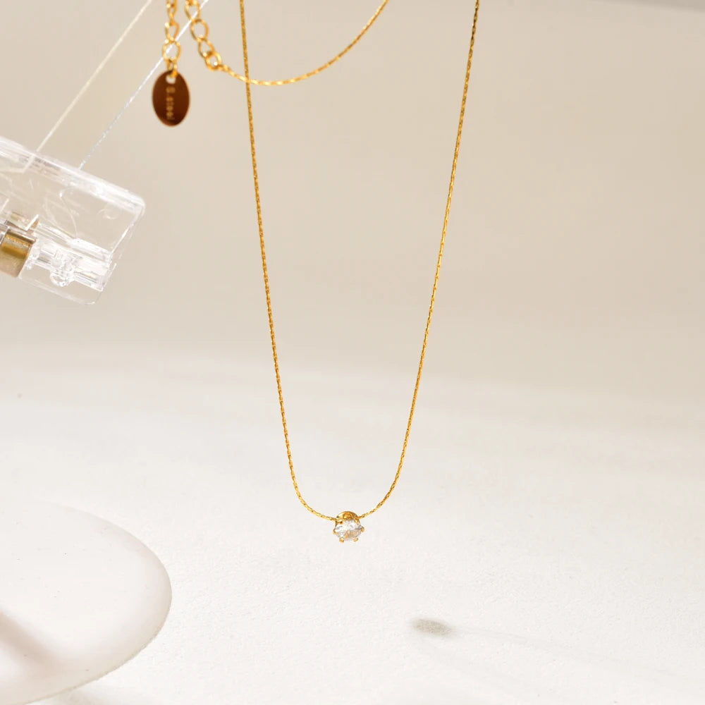 L176 Sparkling Diamond Zircon six-prong diamond bamboo link Chain necklace collarbone chain stainless steel gold jewelry