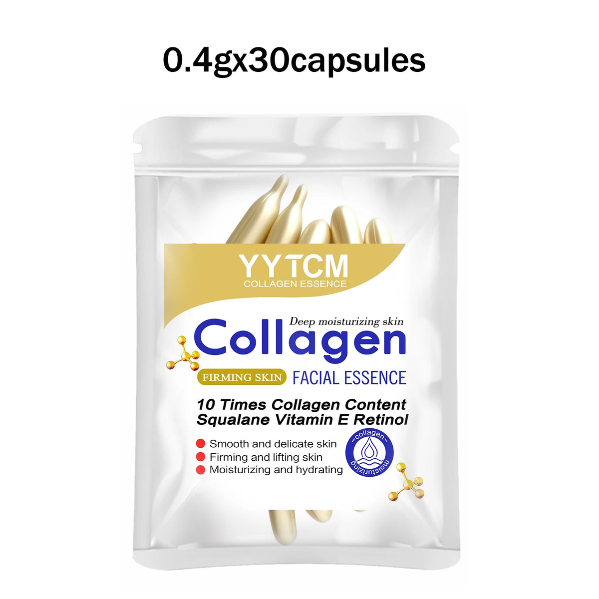 Collagen Firming Capsule Essence, Moisturizing and Smoothing the Skin, Contains Plant-Based Squalane, Retinol, and Vitamin E for Deep Hydration. 18 Capsules/30 Capsules/48 Capsules/60 Capsules/90 Capsules/120 Capsules