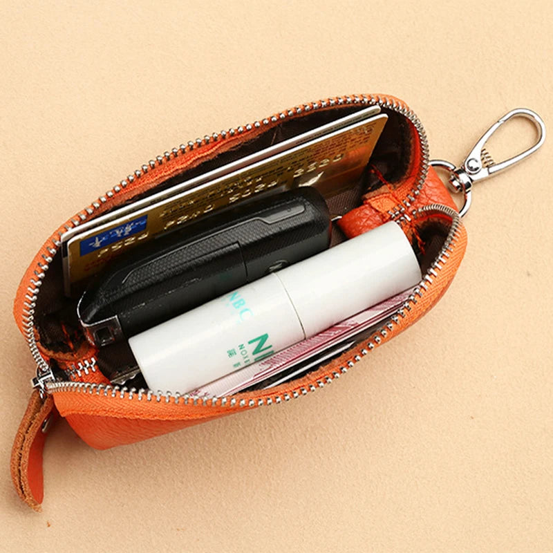 EDC Keychain for Women Genuine Leather Key Box for Car Keys Holder Case Mini  Pocket Card Wallet Coin Pouch Women's Purses