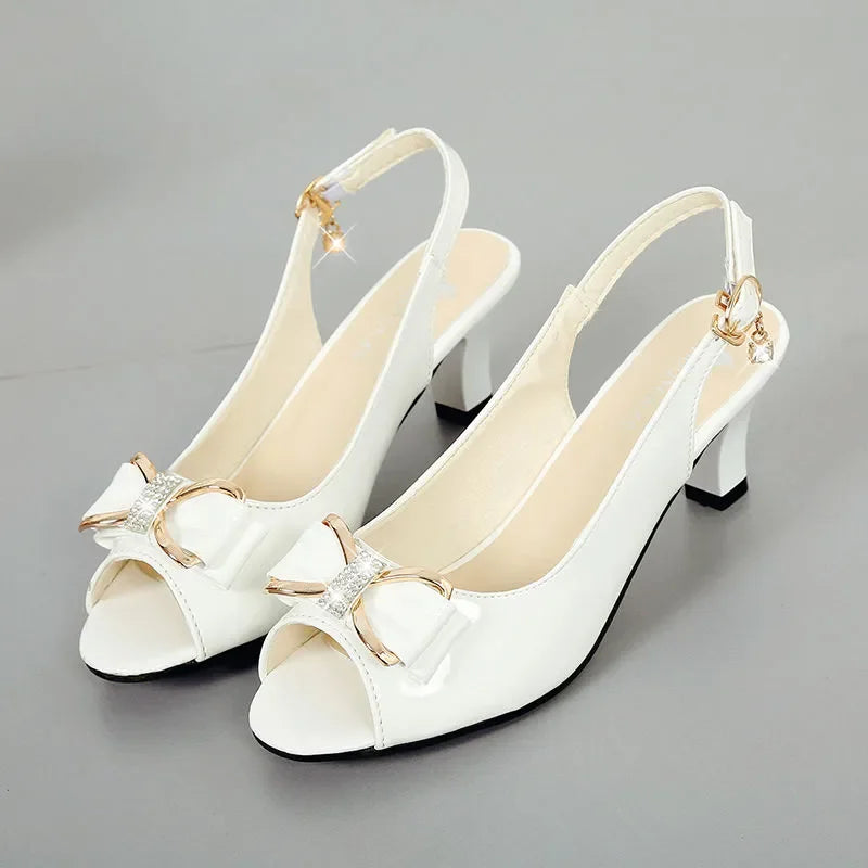 Cresfimix Women Classic High Quality White Pu Leather Peep Toe Square Heel Shoes Lady Cool Black Office Summer Heels A9841