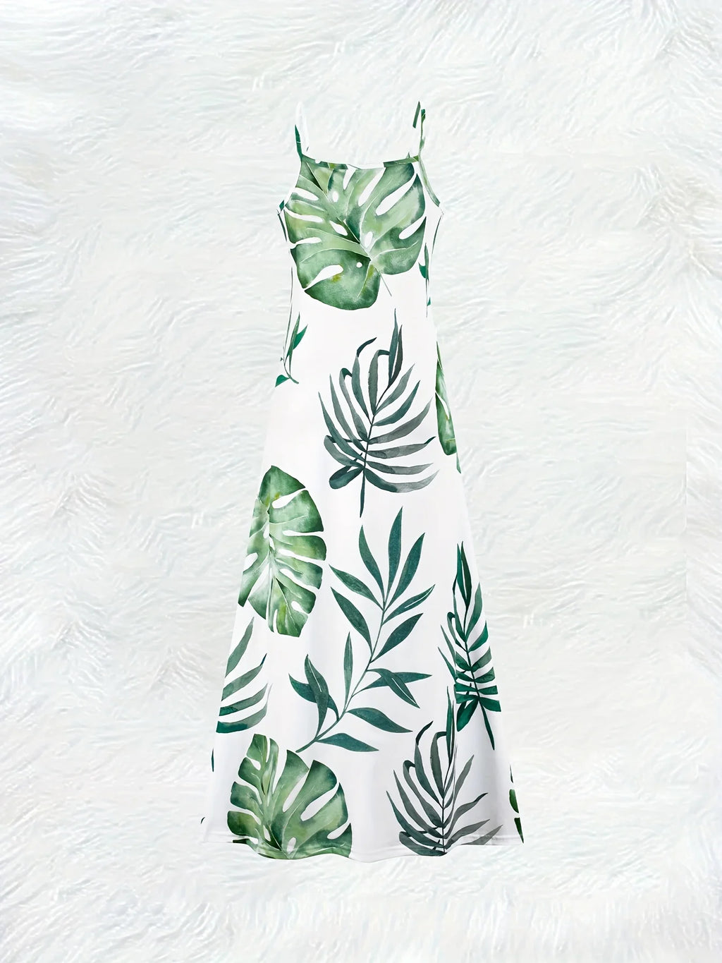 Printed Design Four Seasons Series Vacation Style Tropical Leaf Pattern Printed Dress