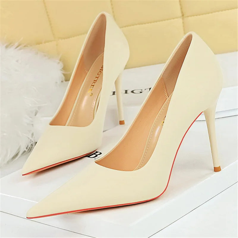 Women 10cm High Heels Satin Silk Dress Stiletto Fashion Pumps Lady Wedding Bridal Escarpin Catwalk Green Purple Peach Prom Shoes
