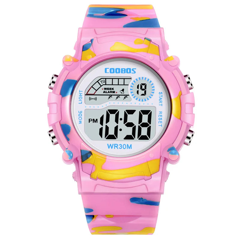 COOBOS Children Watch Navy Blue Camouflage Kids Watch Sport LED Digital Watch Waterproof Luminous Watches For Student Boys Girls