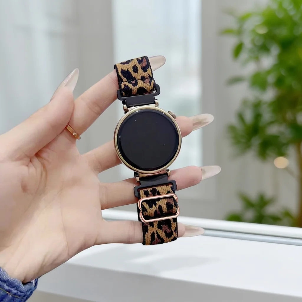 18/20/22mm Leopard Nylon Elastic Loop for Samsung Galaxy Watch7 6 5 4 Band Sport Bracelets for Huawei Watch GT7 6 5/Garmin Watch