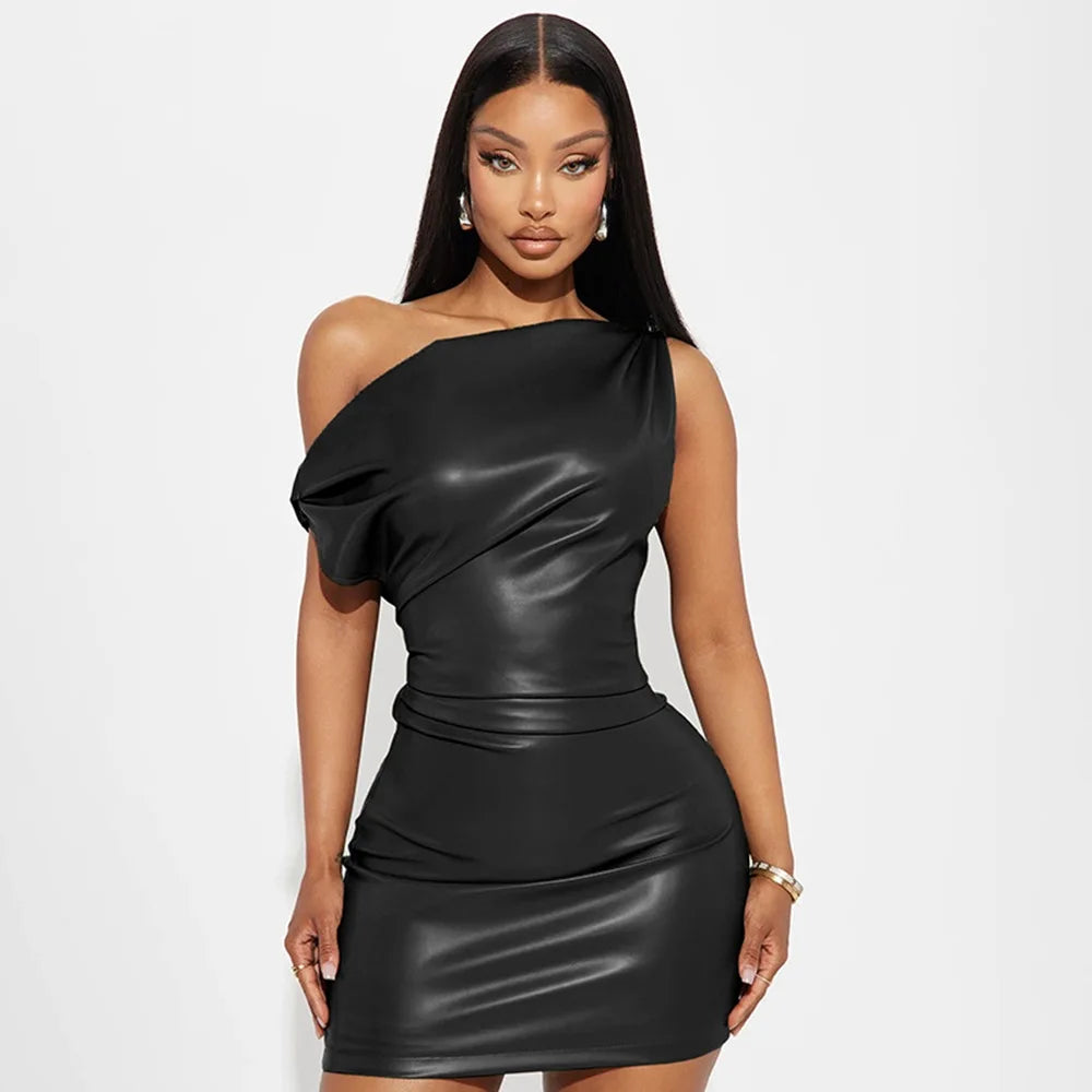 Luxury Leather Strapless Short Dress Women's Sexy Party Curvy Mini Dresses Evening Corset Red Brown Cocktail Autumn Fall 2026