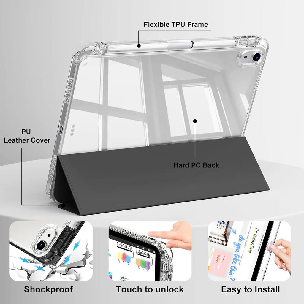 Clear Crystal Tablet Case With Pen Slot For iPad 10th 11th Gen A16 2025 2022 11'' 10.9'' PU Leather Flip Magnetic Stand Cases