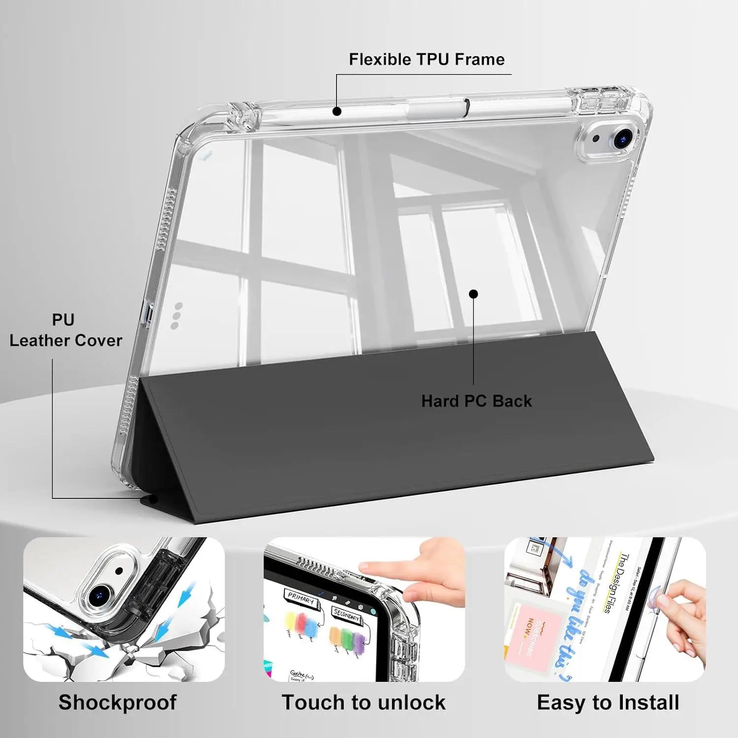 Clear Crystal Tablet Case With Pen Slot For iPad 10th 11th Gen A16 2025 2022 11'' 10.9'' PU Leather Flip Magnetic Stand Cases