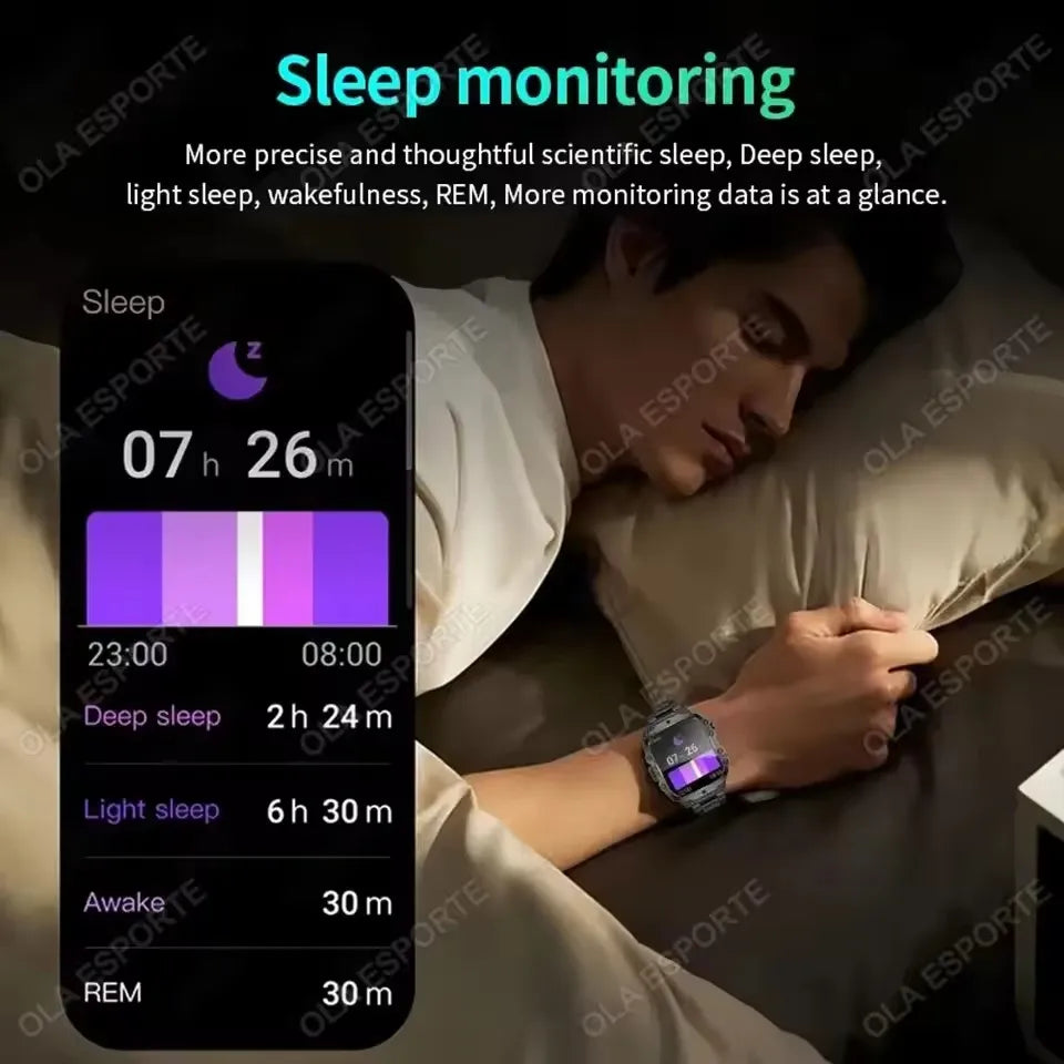 2026 New Military Smart Watch Men 3ATM Outdoor Sports Fitness Tracker Blood Pressure Health Monitoring BT Call GPS Smartwatch