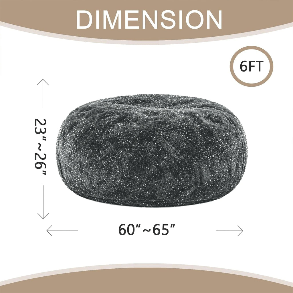 Large Fluffy Shiny Faux Fur Bean Bag Cover Round Lazy Sofa Cover Soft Plush Beanbag Chair Cover For Bedroom Living Room